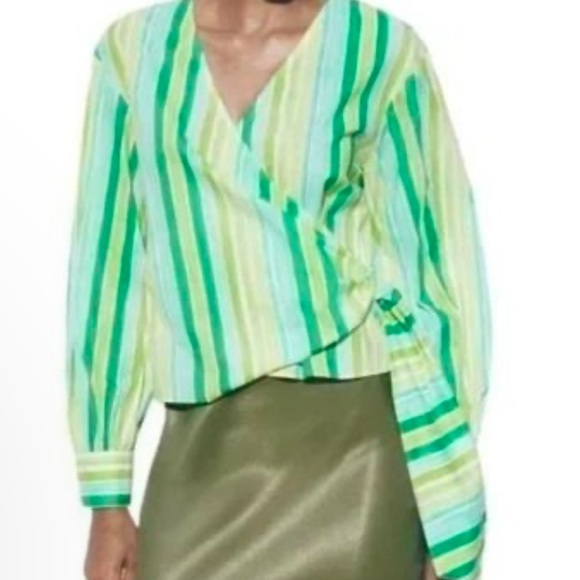 Zara Green striped multicolored wrap top - Picture 9 of 15
